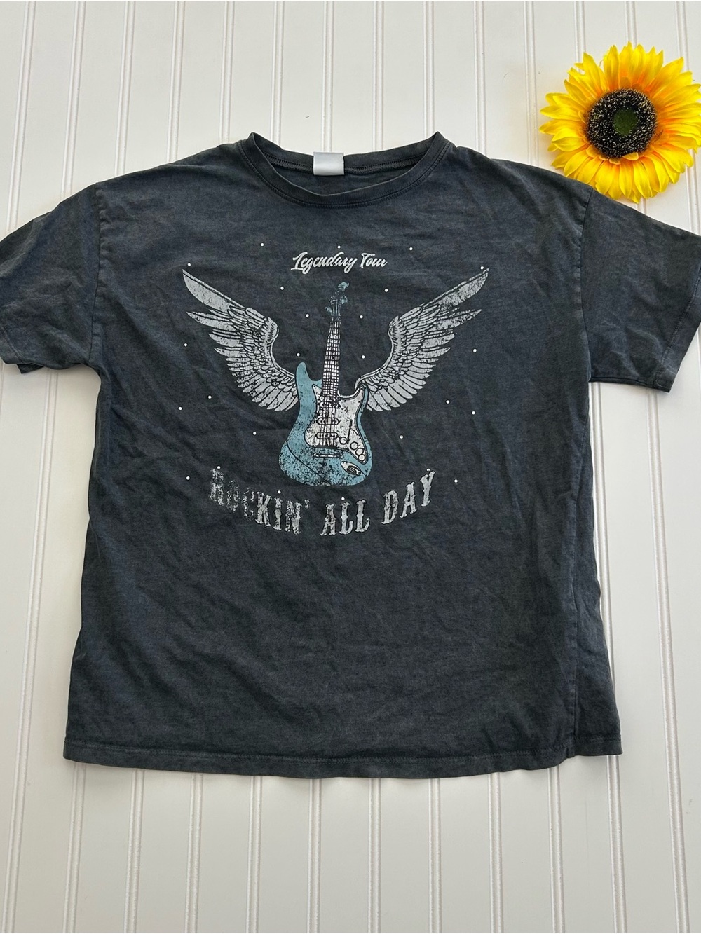 Zara Black Tee Rocking All Day with Blue Guitar Graphic Size Juniors Size 13/14
